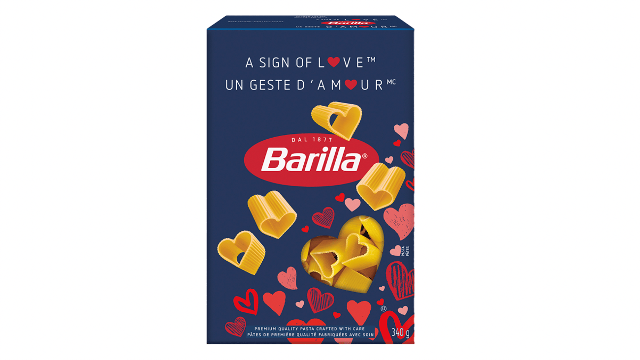 A box of Barilla heart shaped pasta