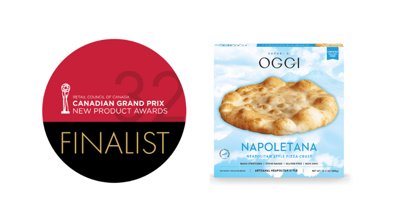 A box of Oggi's Napoletana next to the Grand Prix finalists logo