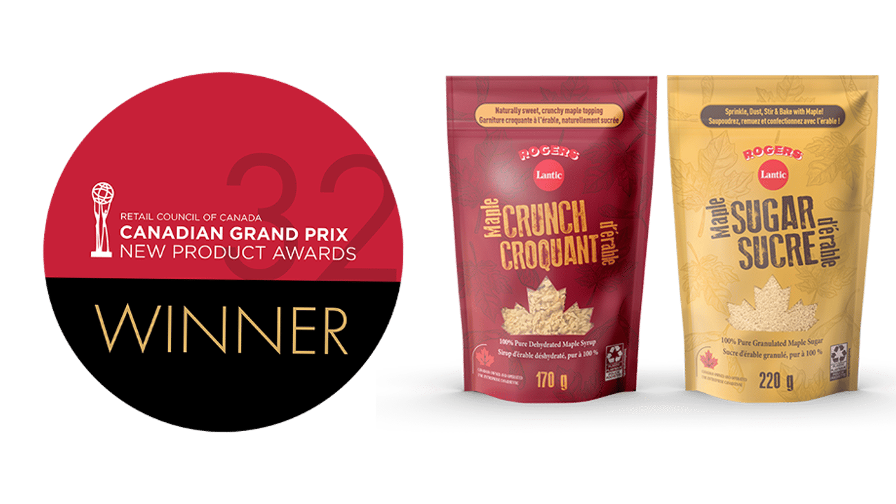 Bags of Maple Flakes next to the Grand Prix logo