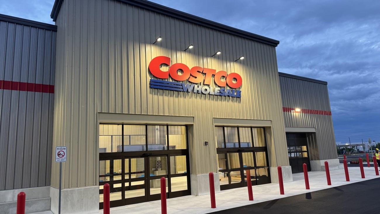 Exterior night shot of Costco in Newmarket, Ont.