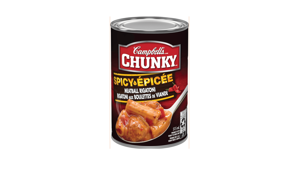 Tin of Campbell’s Chunky Spicy Meatball Rigatoni 