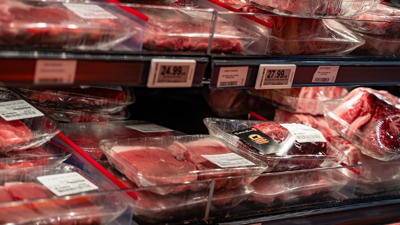 Beef on store shelf