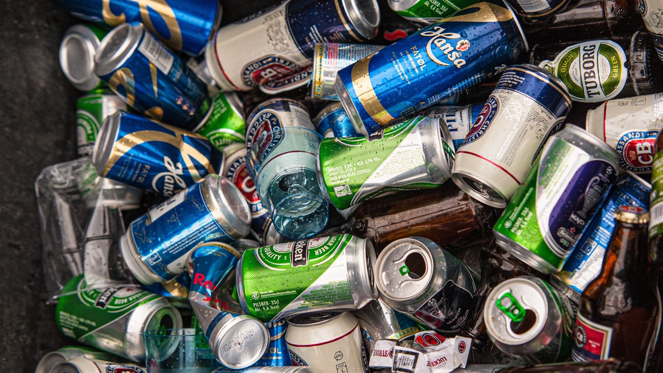 Empty beer cans in a bucket