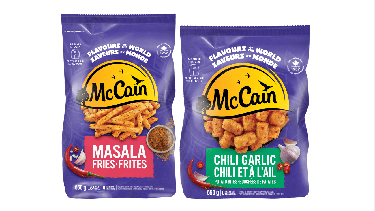 Bags of McCain's new frozen south-asian inspired potato products