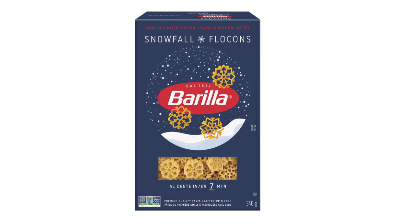 A box of Barilla Limited-Edition Snowfall Pasta