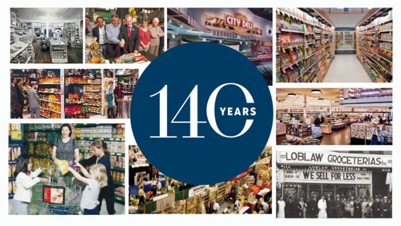 Collage of grocery stores and industry events from over Canadian Grocer's 140 years