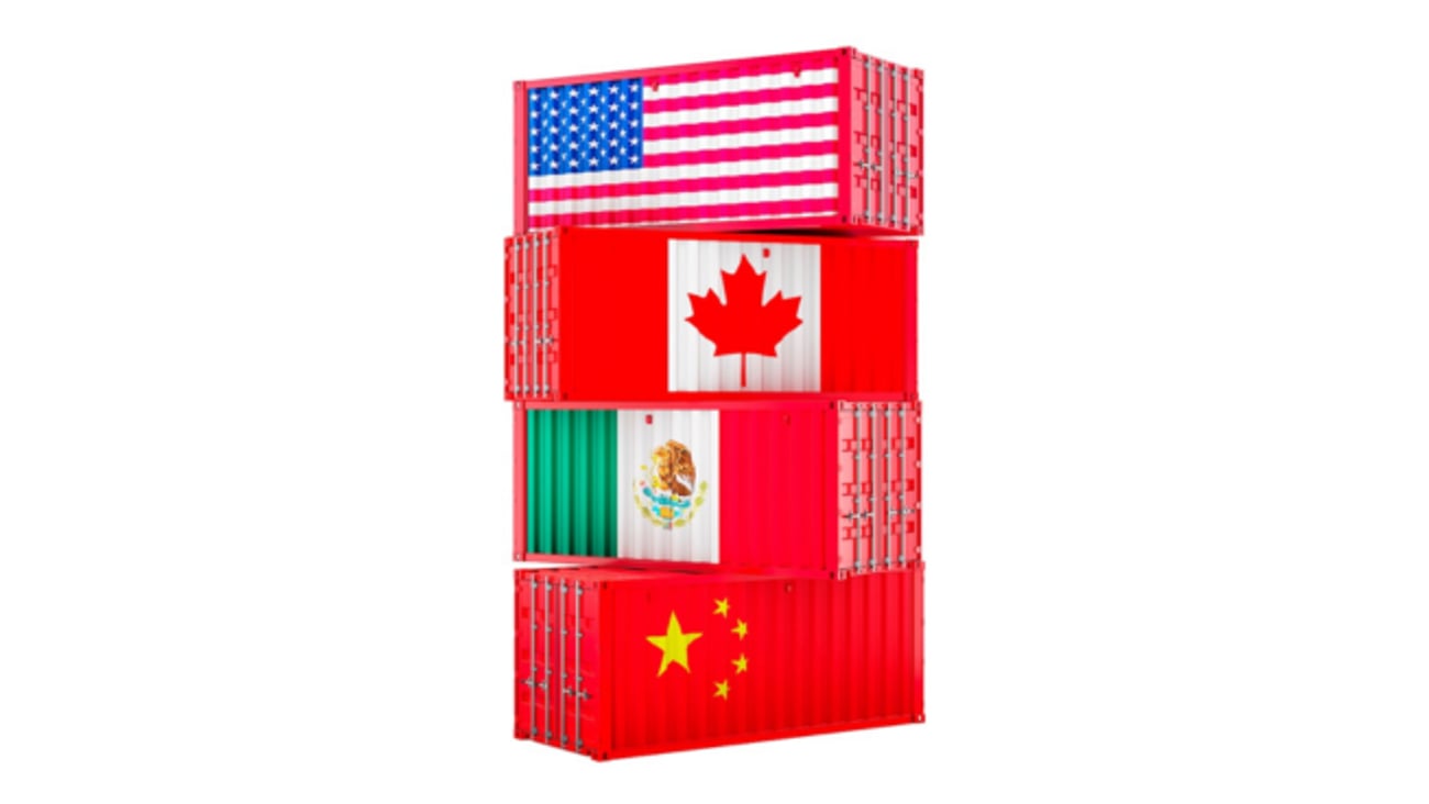 US Canada Mexico China flags on freight containers