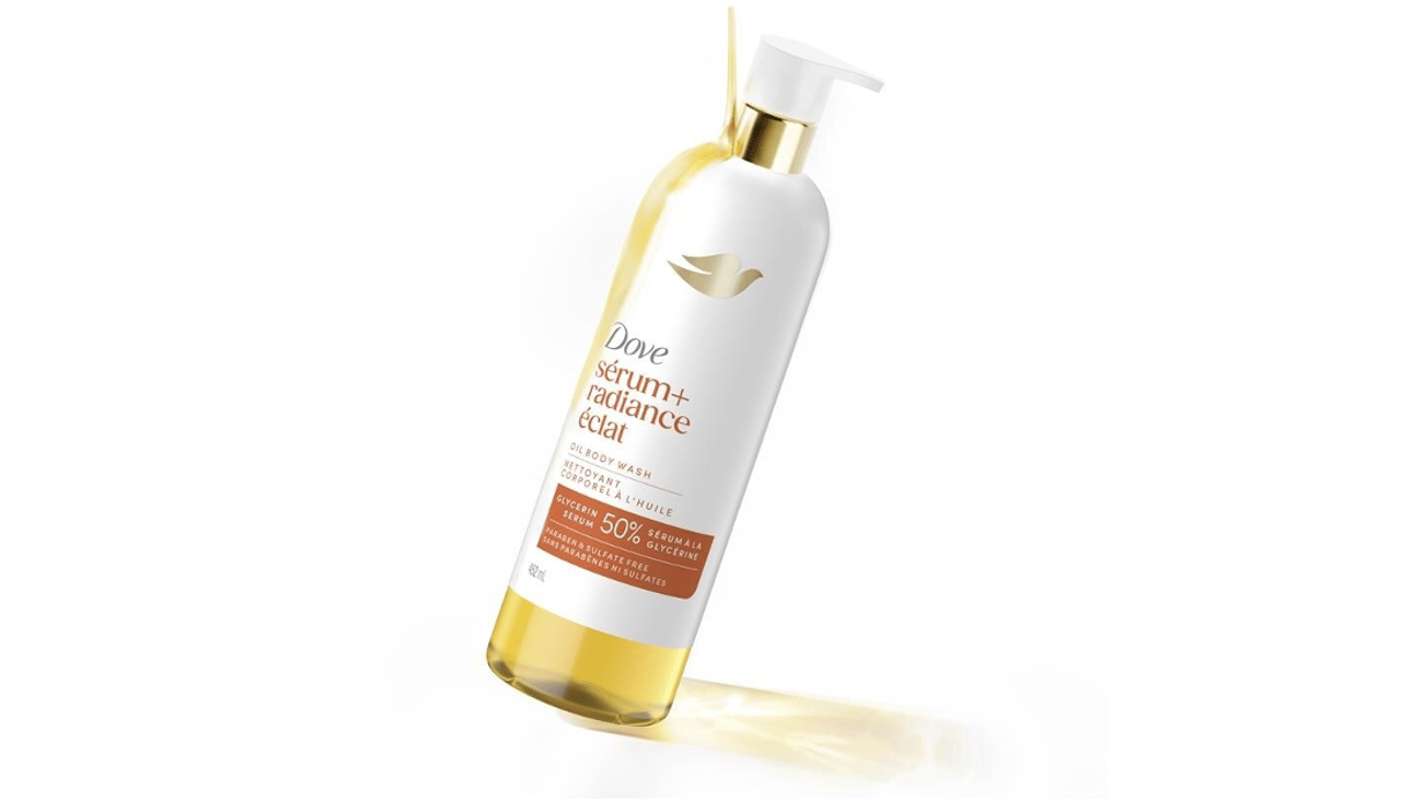 A bottle of Dove Serum+ Oil Body Wash Collection