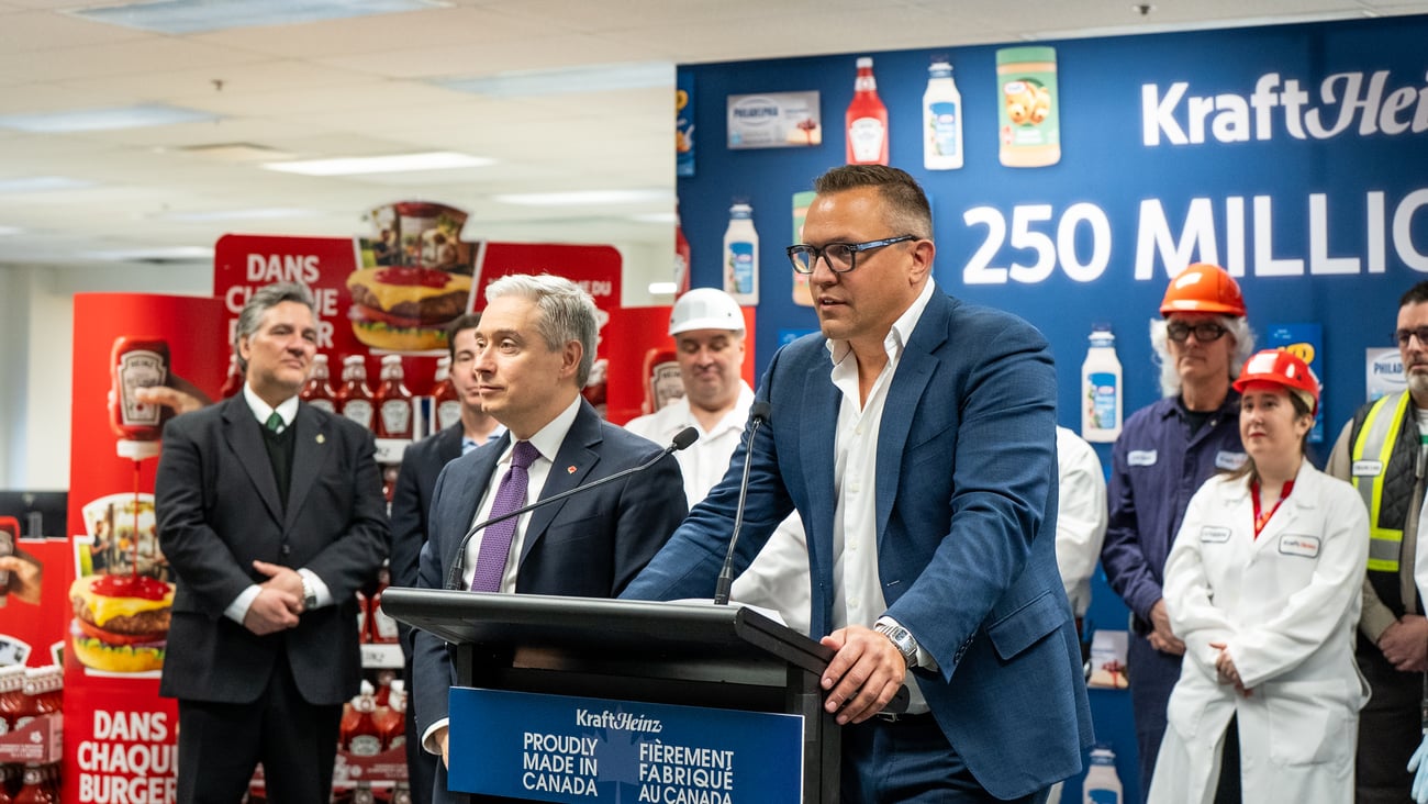 Kraft Heinz Canada president Simon Laroche at a podium