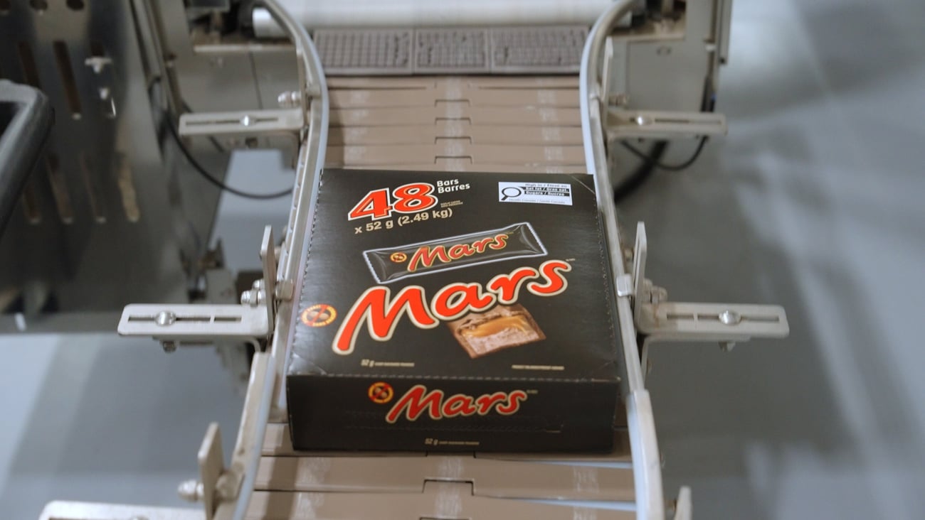 Mars chocolate bars on a conveyer belt