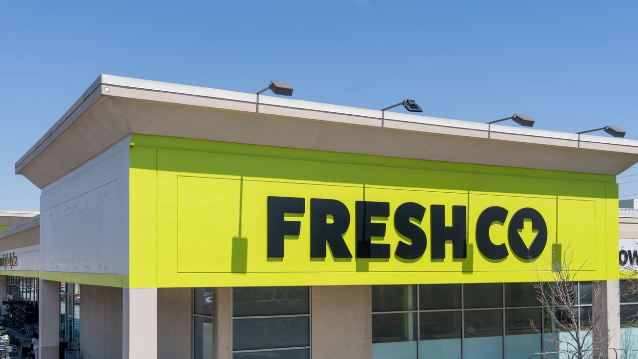 Outside a FreshCo store in Toronto.