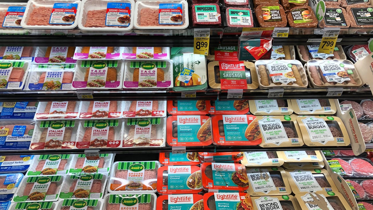 Plant-based meat section at the grocery store