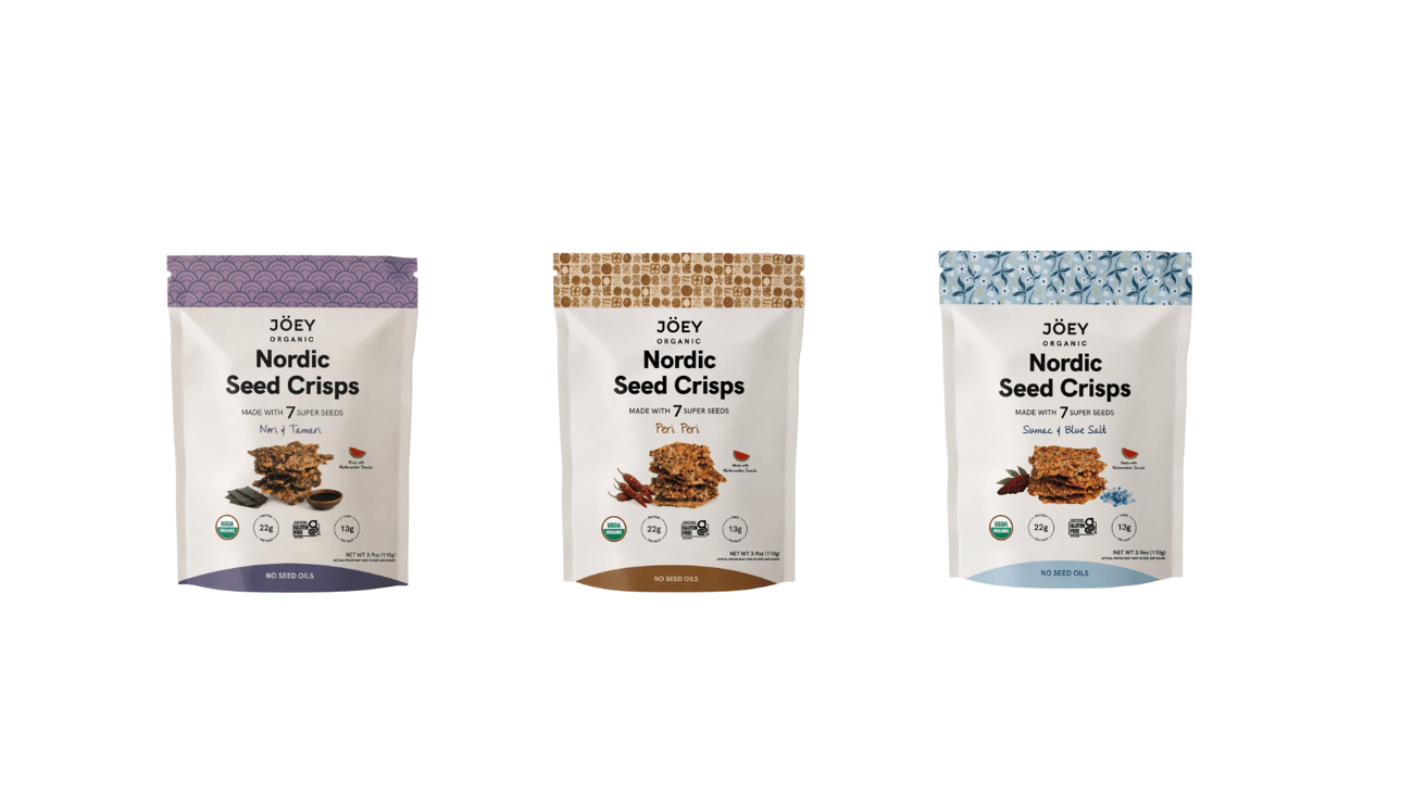 Bags of Joey Nordic Seed Crisps 