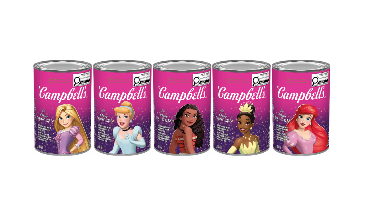 Tins of Campbell’s Condensed Chicken Soup with Disney Princess Shaped Pasta 