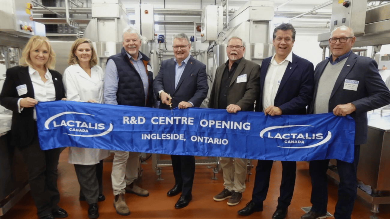 Lactalis Canada executives and government and industry representatives celebrate the opening of the company's new Research & Development Centre in Ingleside, Ont.