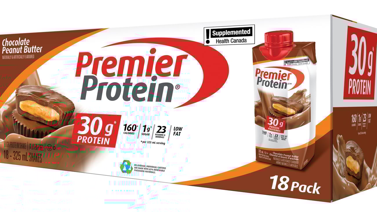 A case of Premier Protein High Protein Shake in Chocolate Peanut Butter