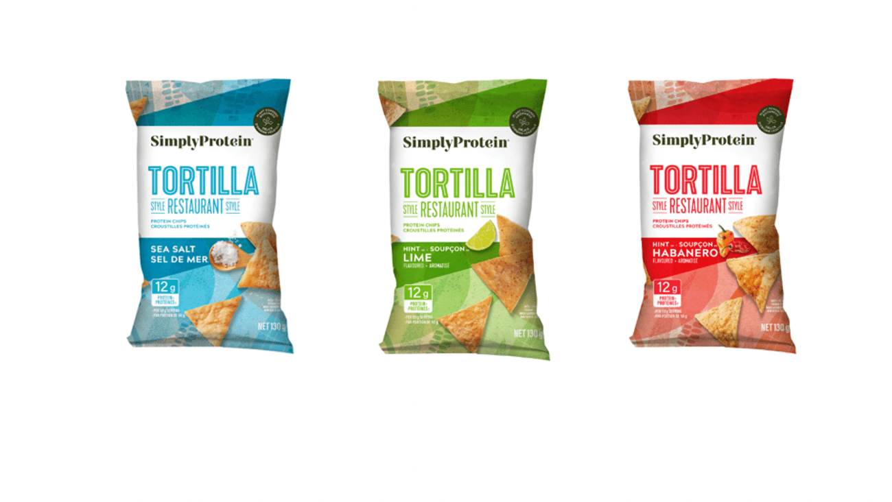 Bags of SimplyProtein's Restaurant Style Tortilla Chips