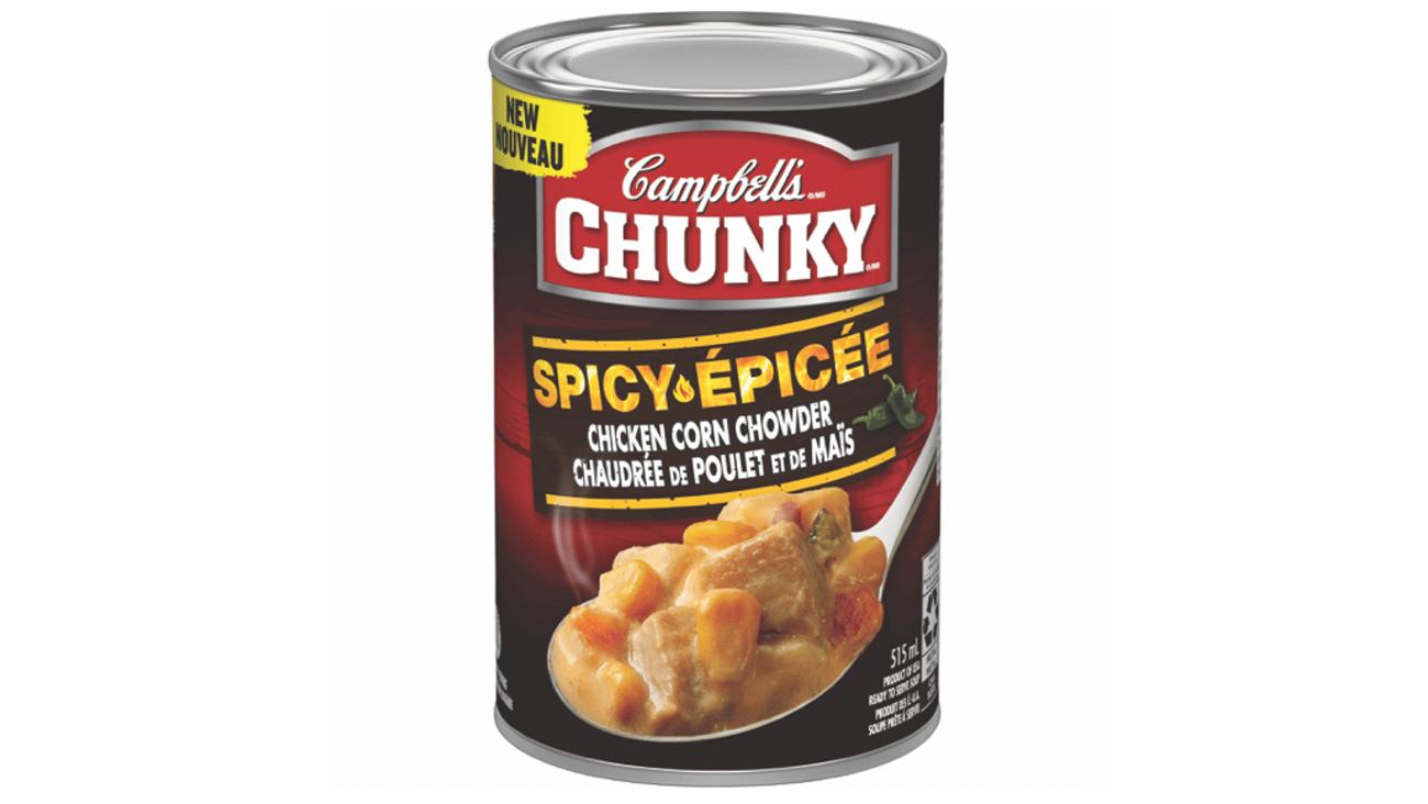 A tin of Chunky Spicy Corn Chowder 