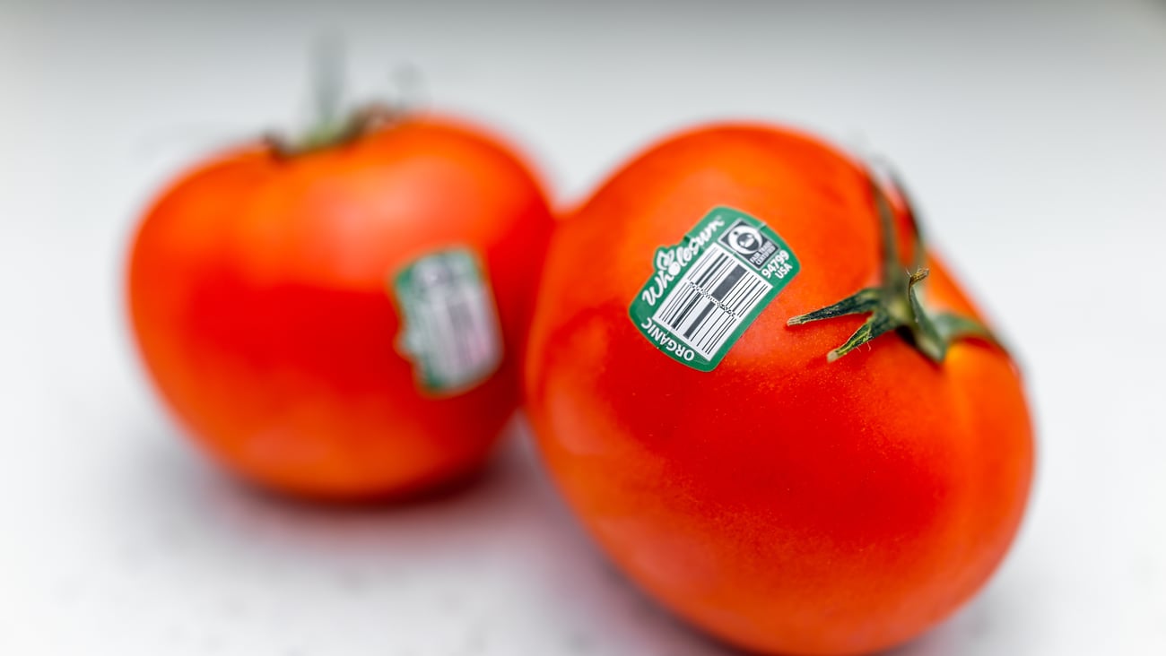 tomatoes with visible PLUs