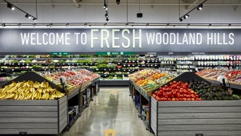 The produce department within an Amazon Fresh grocery store 