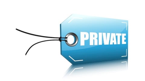 3D vector image of a blue label with the word private printed on it