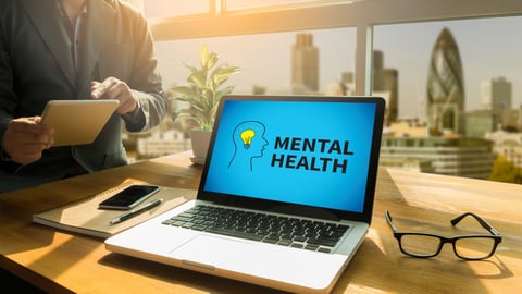 MENTAL HEALTH Thoughtful male person looking to the digital tablet screen, laptop screen,Silhouette and filter sun