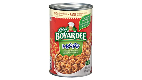 Can of meatless Chef Boyardee ABC 123