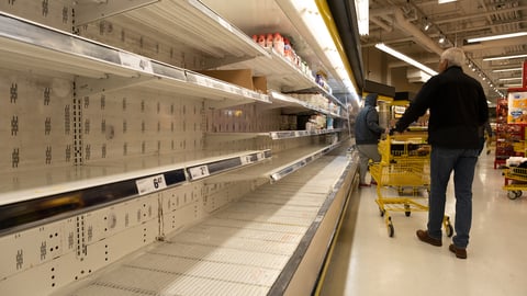 Shelf at a supermarket mostly empty amid panic buying as the coronavirus spreads.
