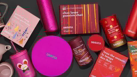 DavidsTea collection of holiday flavours and mugs