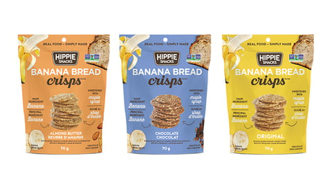 Three bags of Hippie Snacks’ Banana Bread Crisps