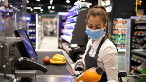 grocery store worker with mask