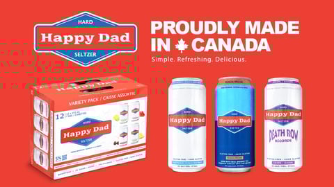A case and cans of Happy Dad