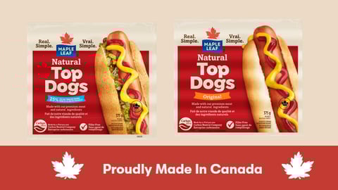 Two Maple Leaf Top Dogs packs side by side with a Proudly Made in Canada banner across the bottom