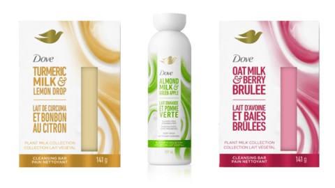 Packs of Dove Plant Milk Collection Body Washes and Cleansing Bars
