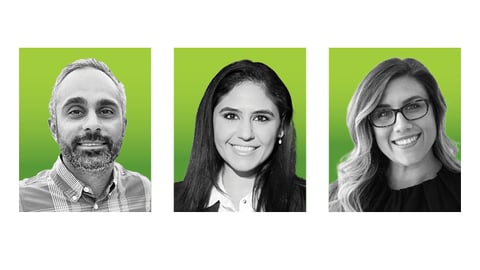 Three past Generation Next winners. black and white headshots against lime green background