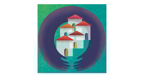 illustration of arms around five little houses