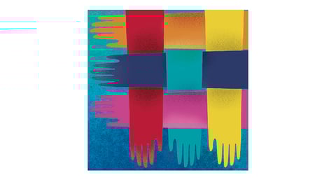 Different colour arms woven together