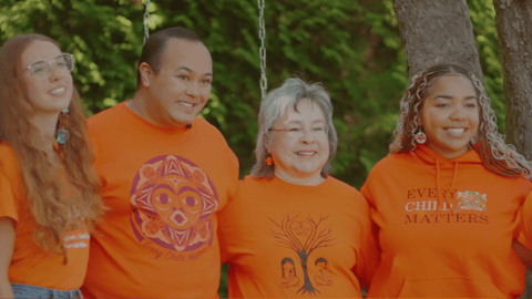 Group of men and women wearing orange T-shirts