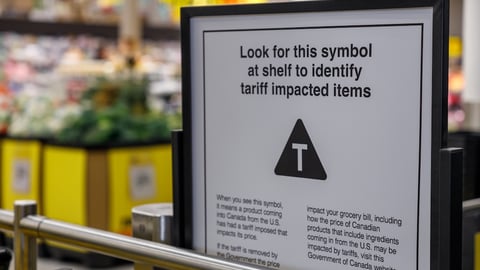Tariff signage in a grocery store in Vancouver