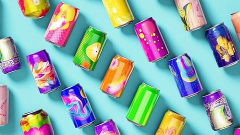 Image of beverage cans on a blue background