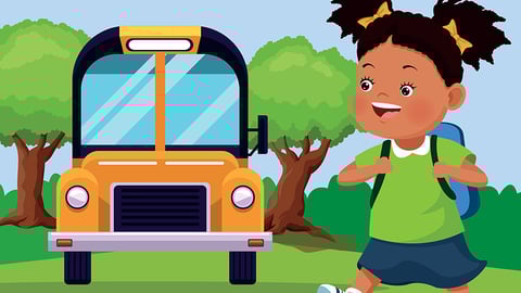 Illustration of school girl walking to the bus