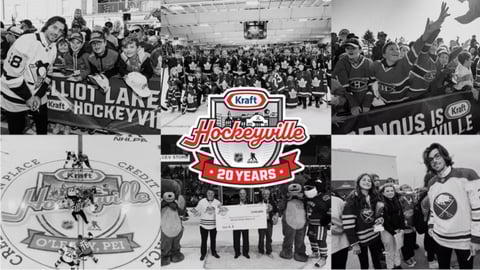 Kraft Hockeyville 20th anniversary collage features a collage of winners from previous years with the logo overlayed 
