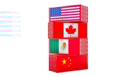 US Canada Mexico China flags on freight containers