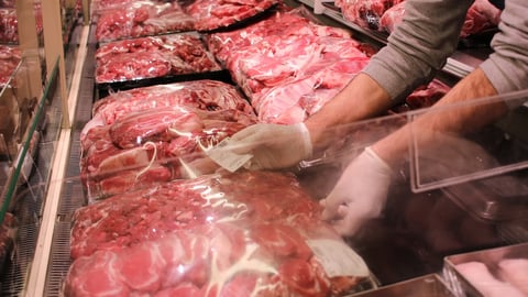 Halal meat in a display case 