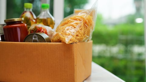 Non-perishable foods in a box for donation