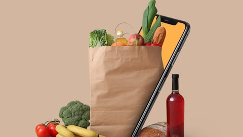 paper bag of groceries come out of a phone