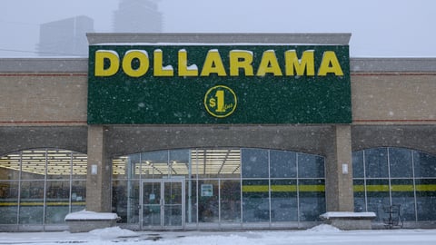 Close-up of Dollarama store sign on the building