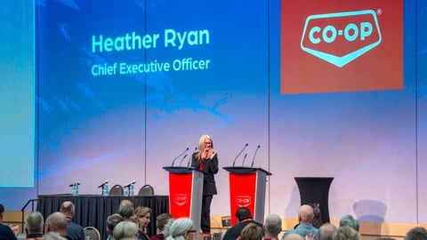 Heather Ryan addressing a crowd at the company's annual general meeting