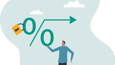 Fixed interest rate, mortgage or loan, fixed cost or constant price, banking or financial return rate.business concept.flat character