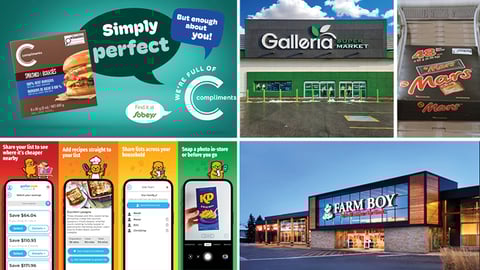 a collage of Sobeys compliments products, galleria supermarket, farm boy